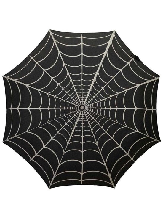 Kreepsville 666 Accessories - Kreepsville Metal Skull Handle Black Rain or Shade Spiderweb Umbrella NWT